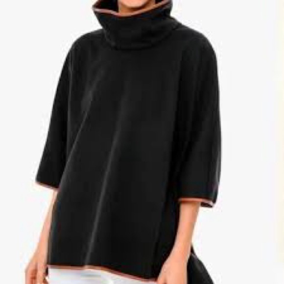 Tuckernuck Womens OS One Size Black LEATHER TRIM FUNNEL NECK PIPER PONCHO - Picture 6 of 6